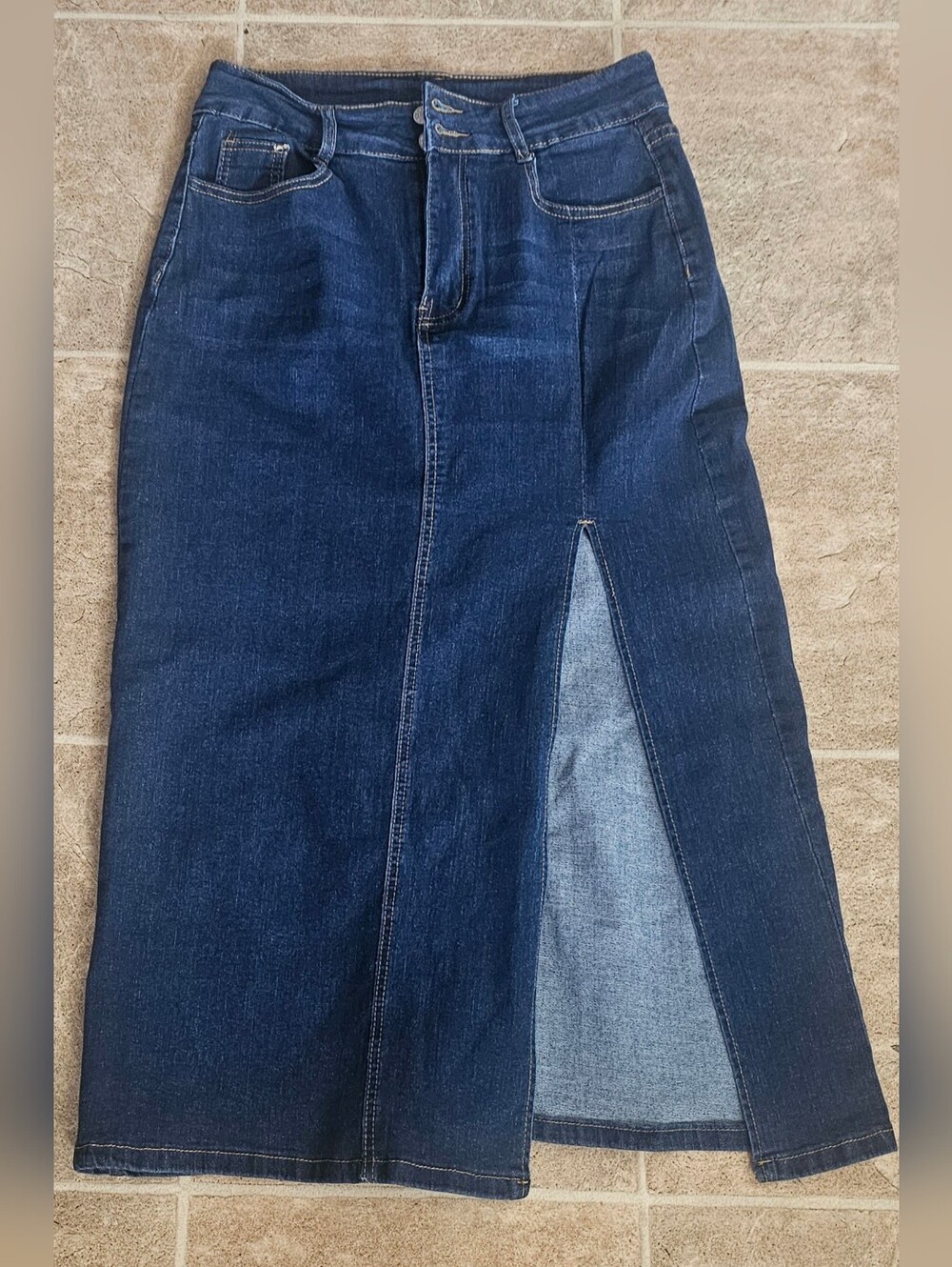 SHEIN Blue Straight-Leg Denim Skirt with Front Slit